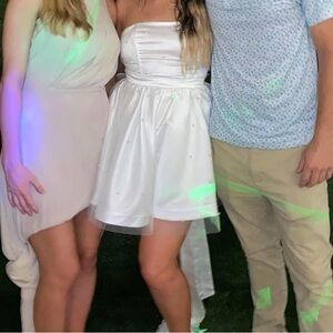 SHOWPO Pearl Strapless Dress with Bow Train